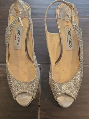 Jimmy Choo Nova Champagne Glitter Slingback Size: 37 1/2